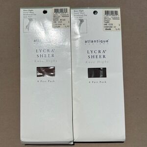 Atlantique‎ Knee Highs Lycra Sheer Reinforced Toe 1 Size 2 pair Taupe & Beige